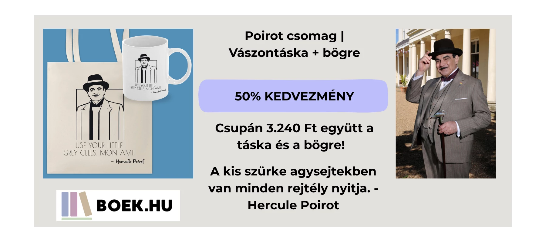 Poirot csomag | Vászontáska + bögre