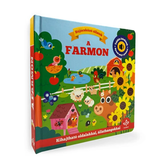 Bújócskázó állatok a farmon - Találós kérdések kihajtható oldalakkal, állathangokkal - Nyomd meg a gombot!