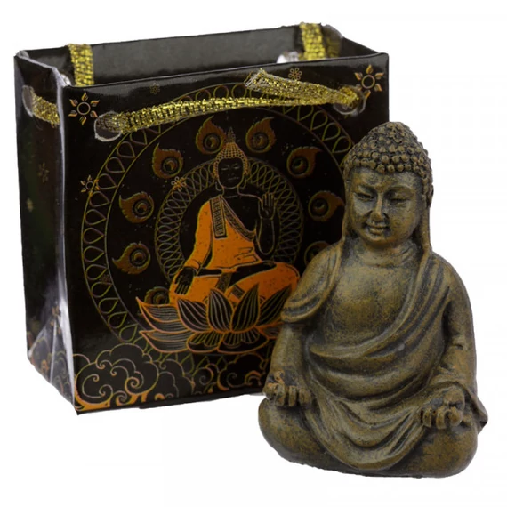 Kisméretű Buddha figura ajándék táskában - Meditáló